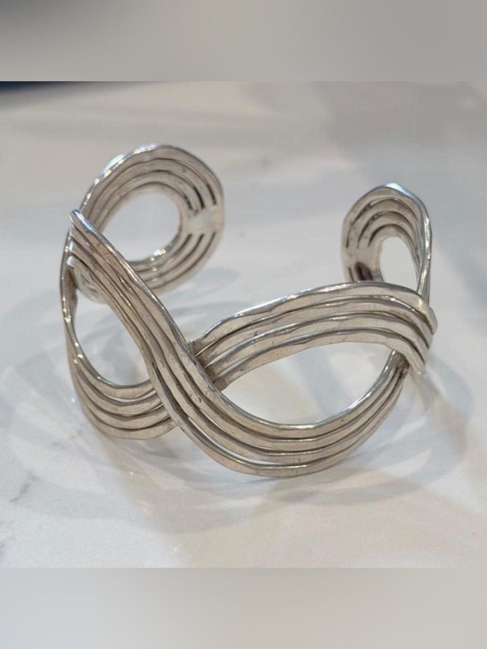 Silver Twisted Wave Open Cuff Bracelet - Women Accessories